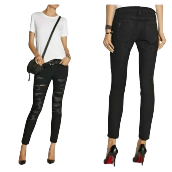 Current Elliott The Stiletto In Black Tattered Distressed Jeans Size 24 - Picture 2 of 8